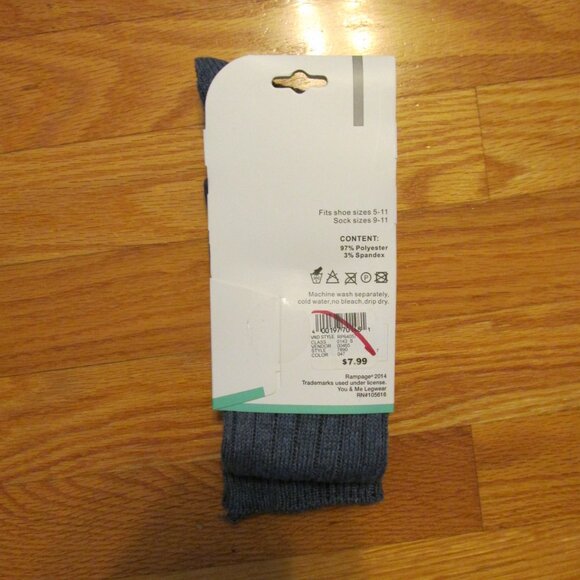 RAMPAGE FASHION SOCKS WOMENS SIZE 9 - 11 OVER THE KNEE HIGH BOOT BLUE RIBBED NEW - Picture 3 of 3